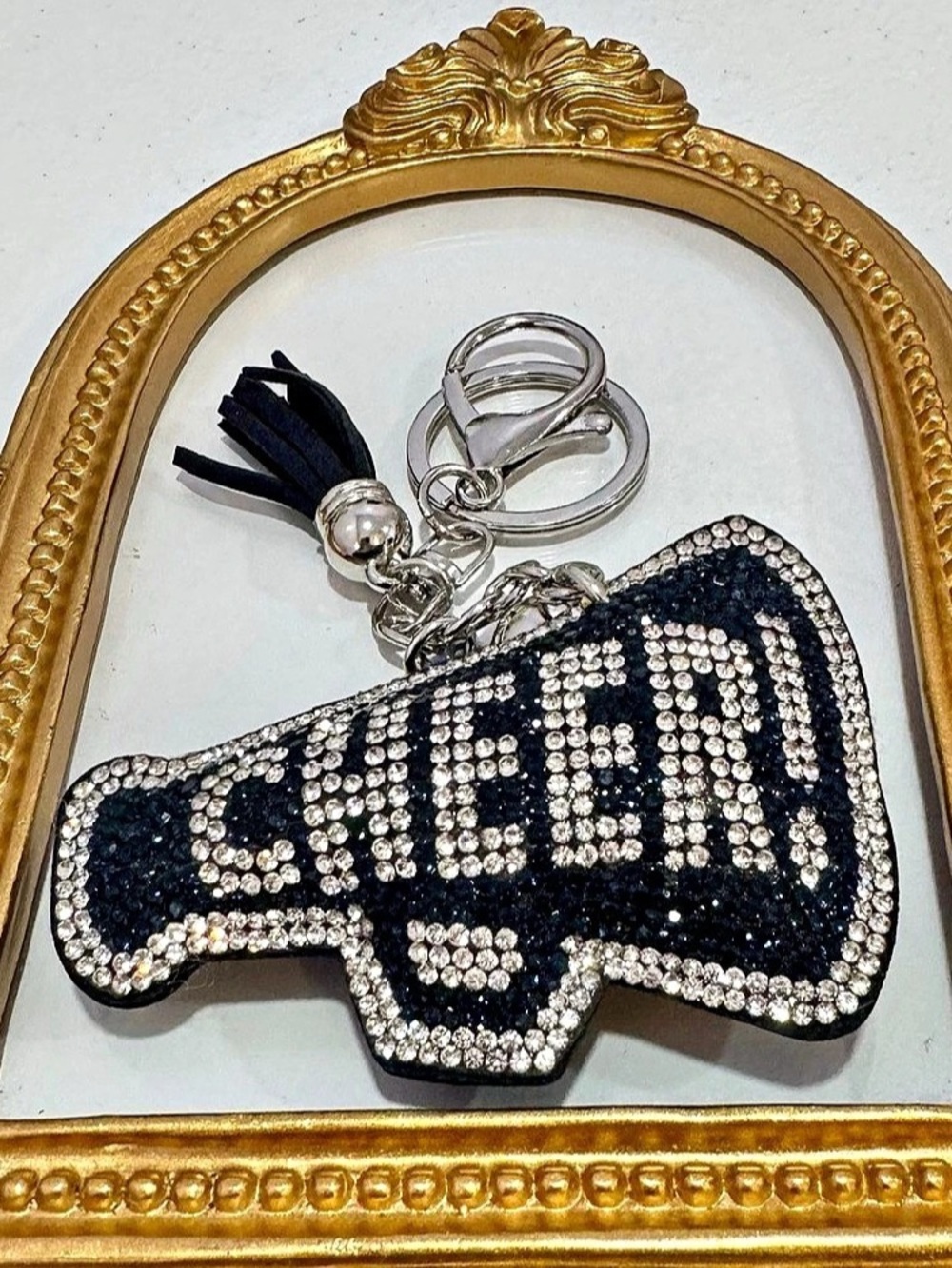 New Black/ Silver  Rhinestone Leopard Keychain - Picture 2 of 5